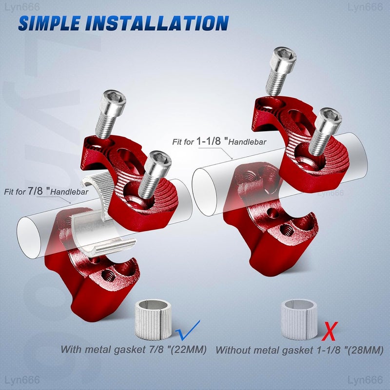 Lyn666 Motorcycle Handlebar Risers Universal Handle Bars Mount Clamps Fit for 1 1/8 inch(28mm) or 7/8 inch (22mm) handlebar of Motorcycle Dirt Bike ATV, Red - Image 3